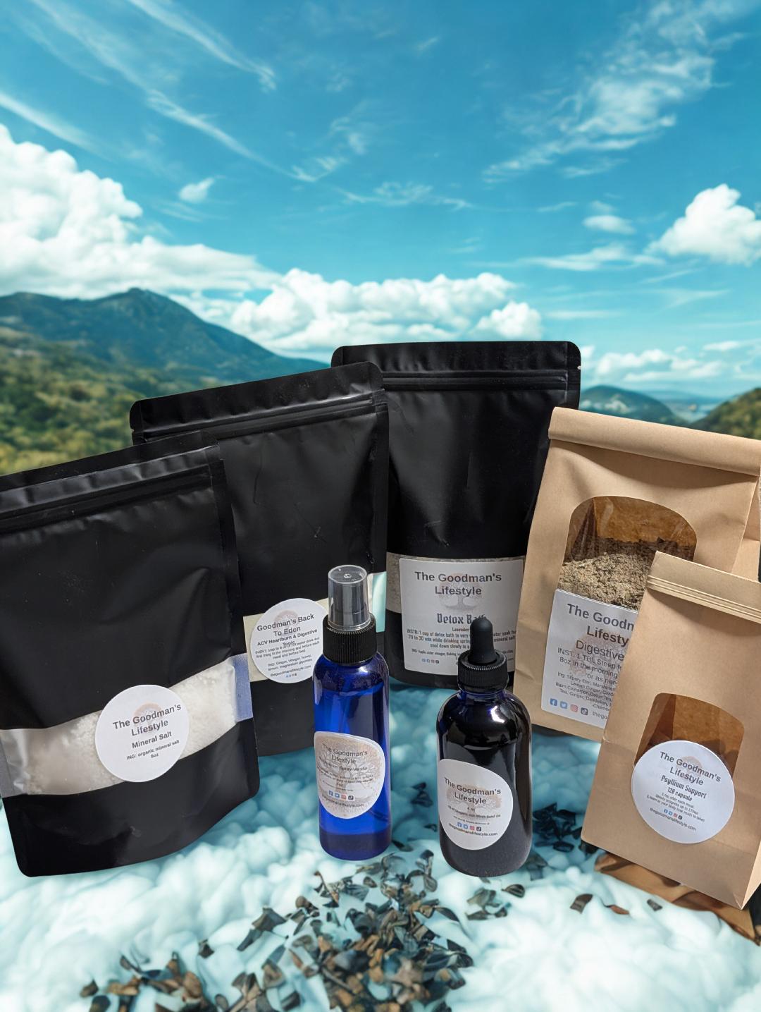 1 Step Digestive And Heartburn, ACV, Psyllium, Salt, Detox Bath, Magnesium Spray, Oil of Oregano with Black seed