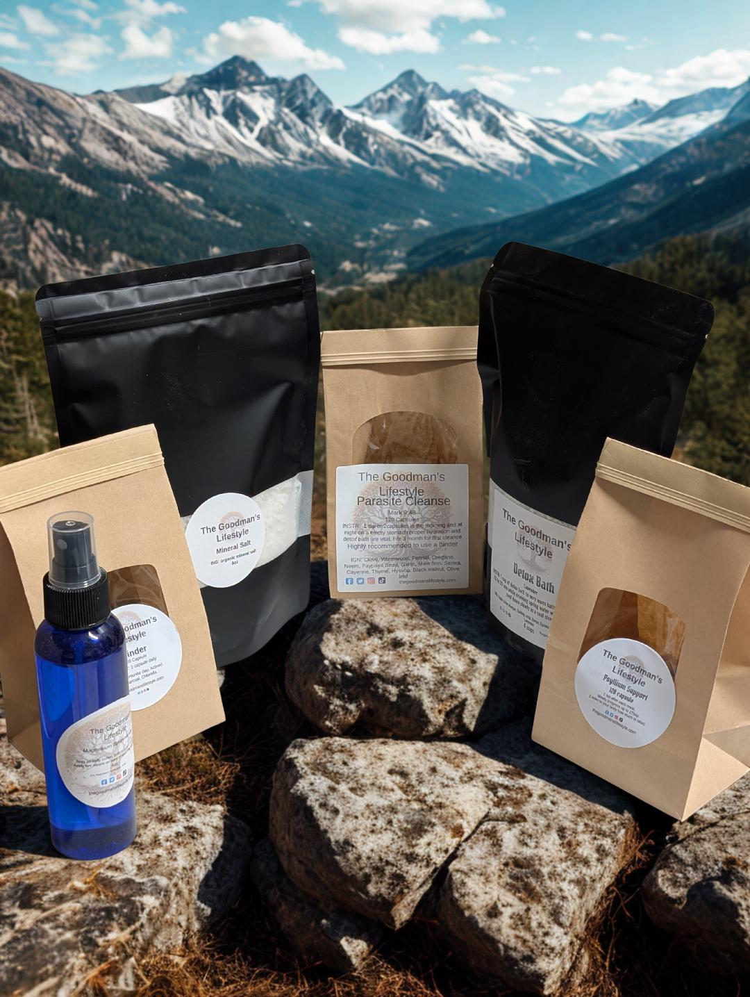 step 3 Parasite cleanse Capsule, Binder, Psyllium husk, Salt, Detox Bath, Magnesium Spay, Oil of Oregano with Black seed